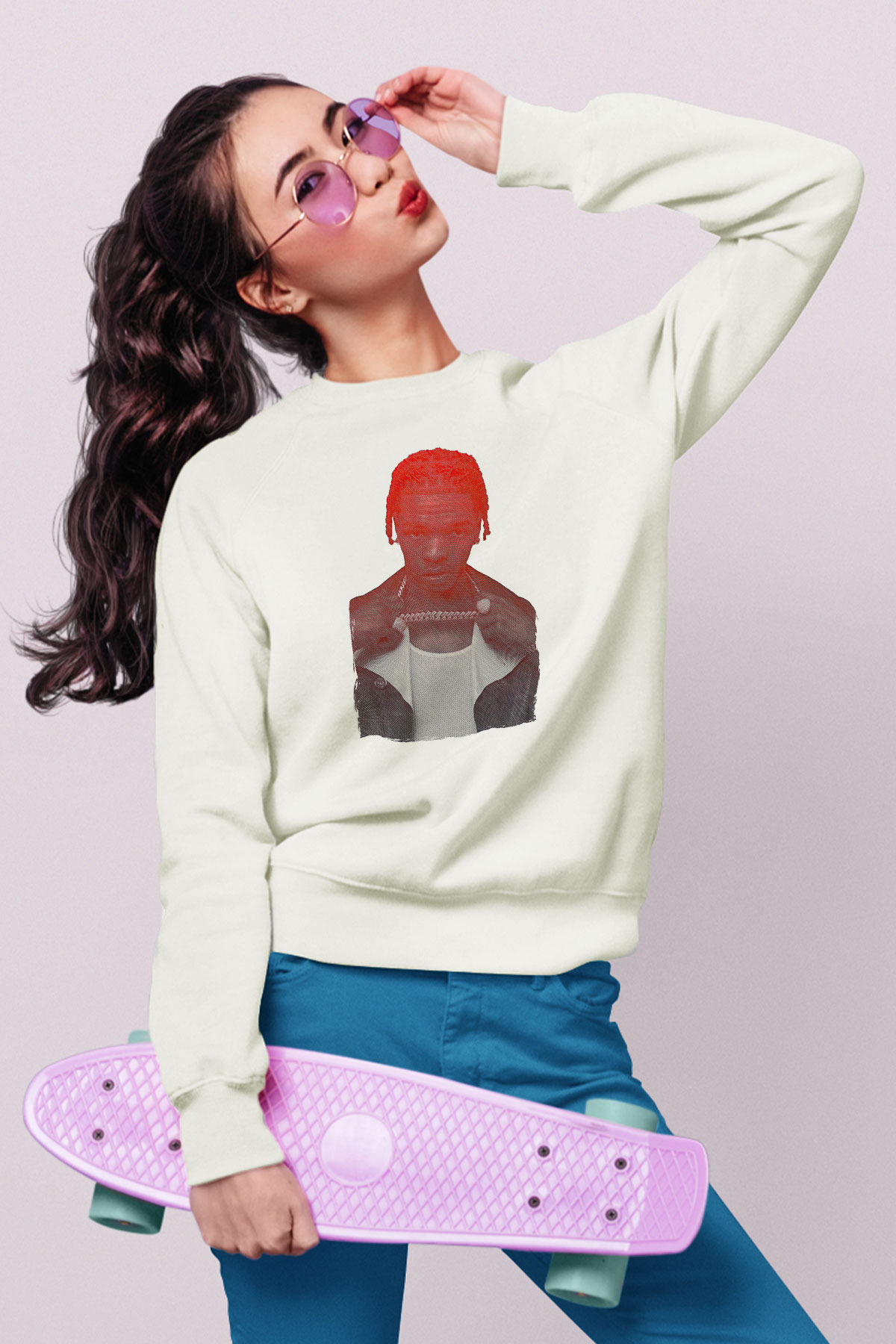 Lil Baby Baskılı Beyaz Unisex Sweatshirt