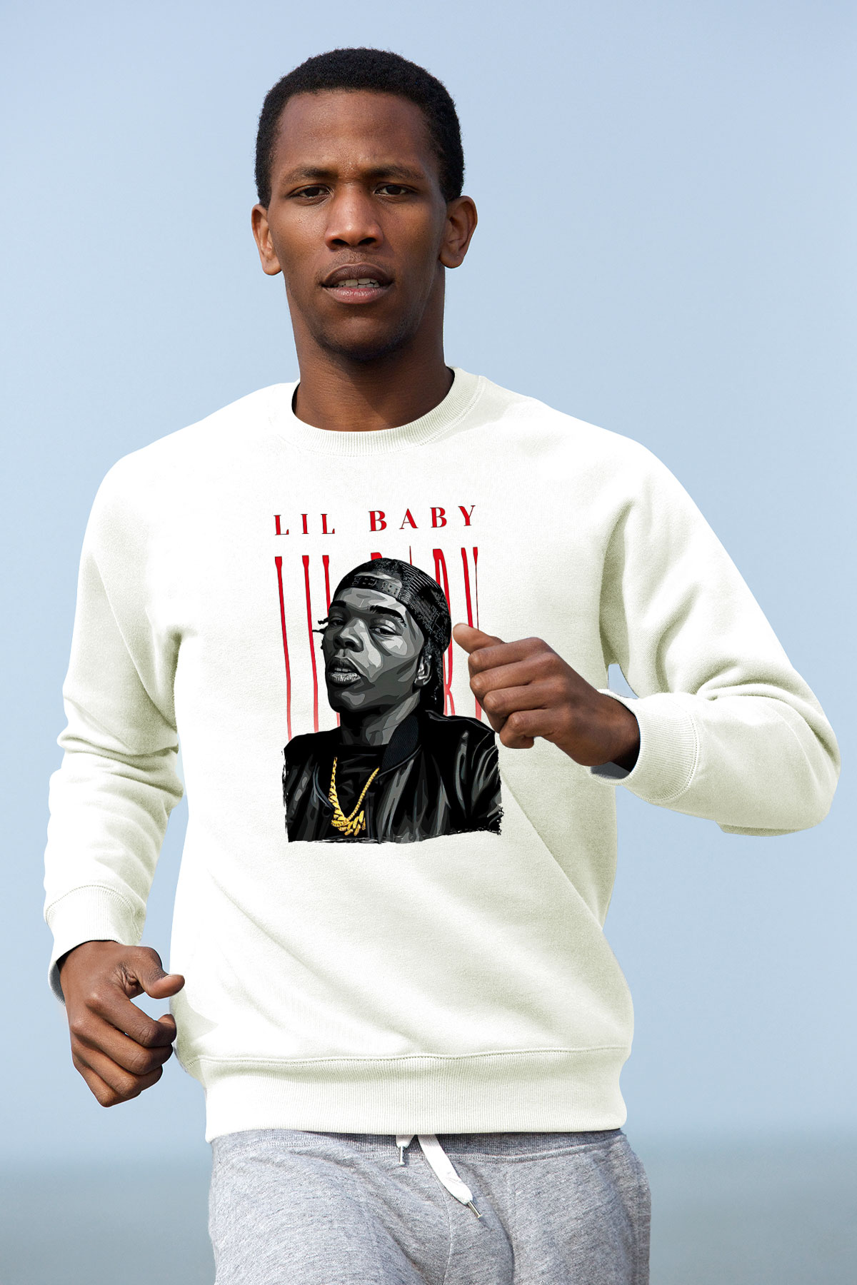 Lil Baby Baskılı Beyaz Unisex Sweatshirt