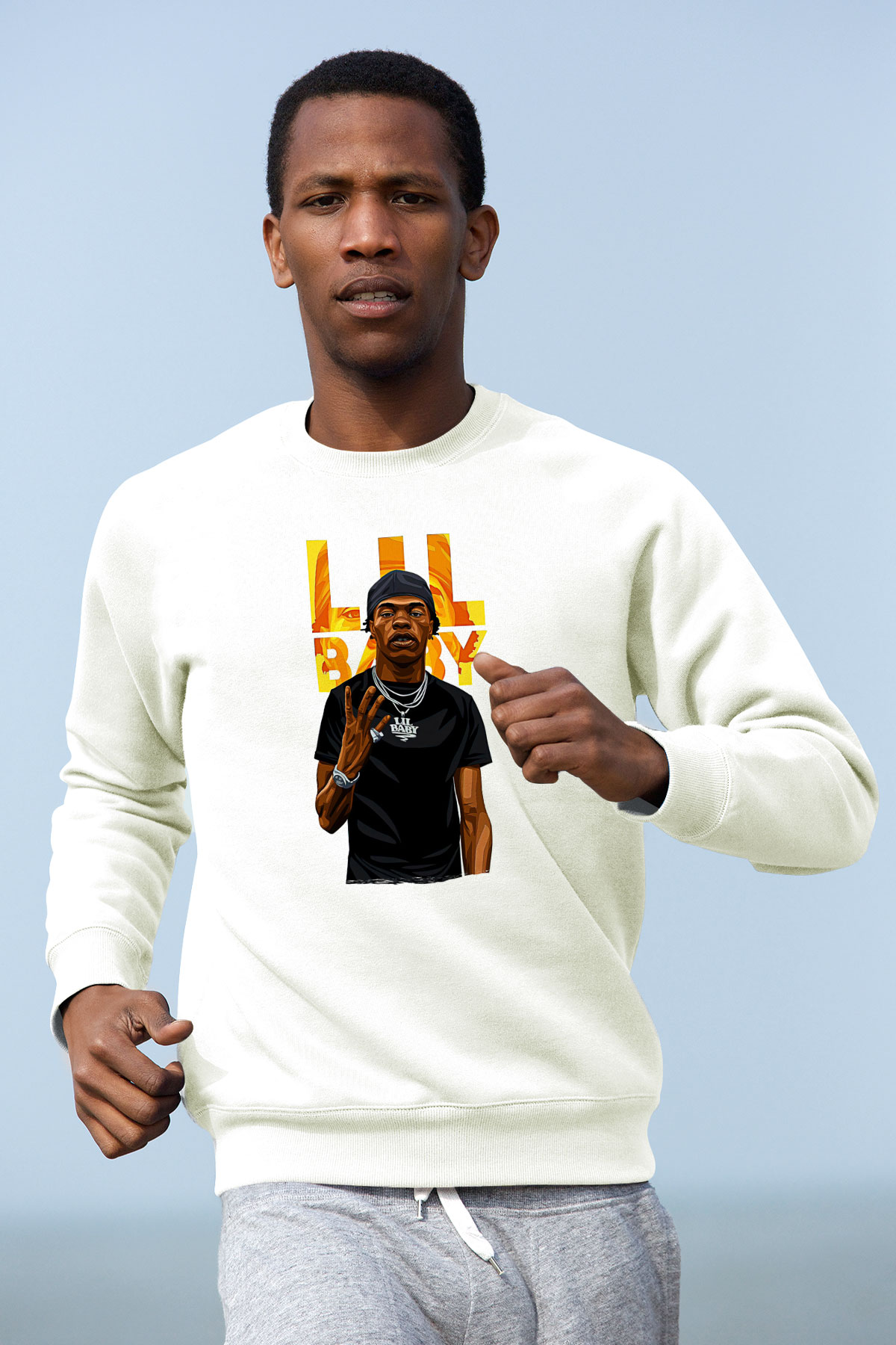 Lil Baby Baskılı Beyaz Unisex Sweatshirt