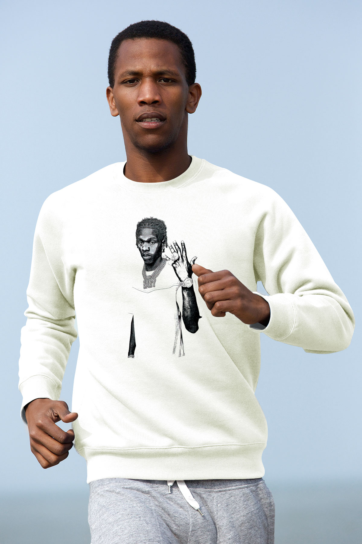Lil Baby Baskılı Beyaz Unisex Sweatshirt