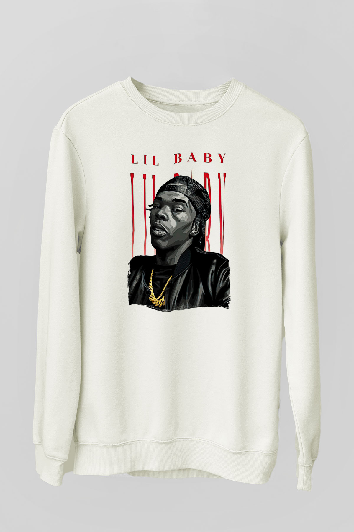 Lil Baby Baskılı Beyaz Unisex Sweatshirt