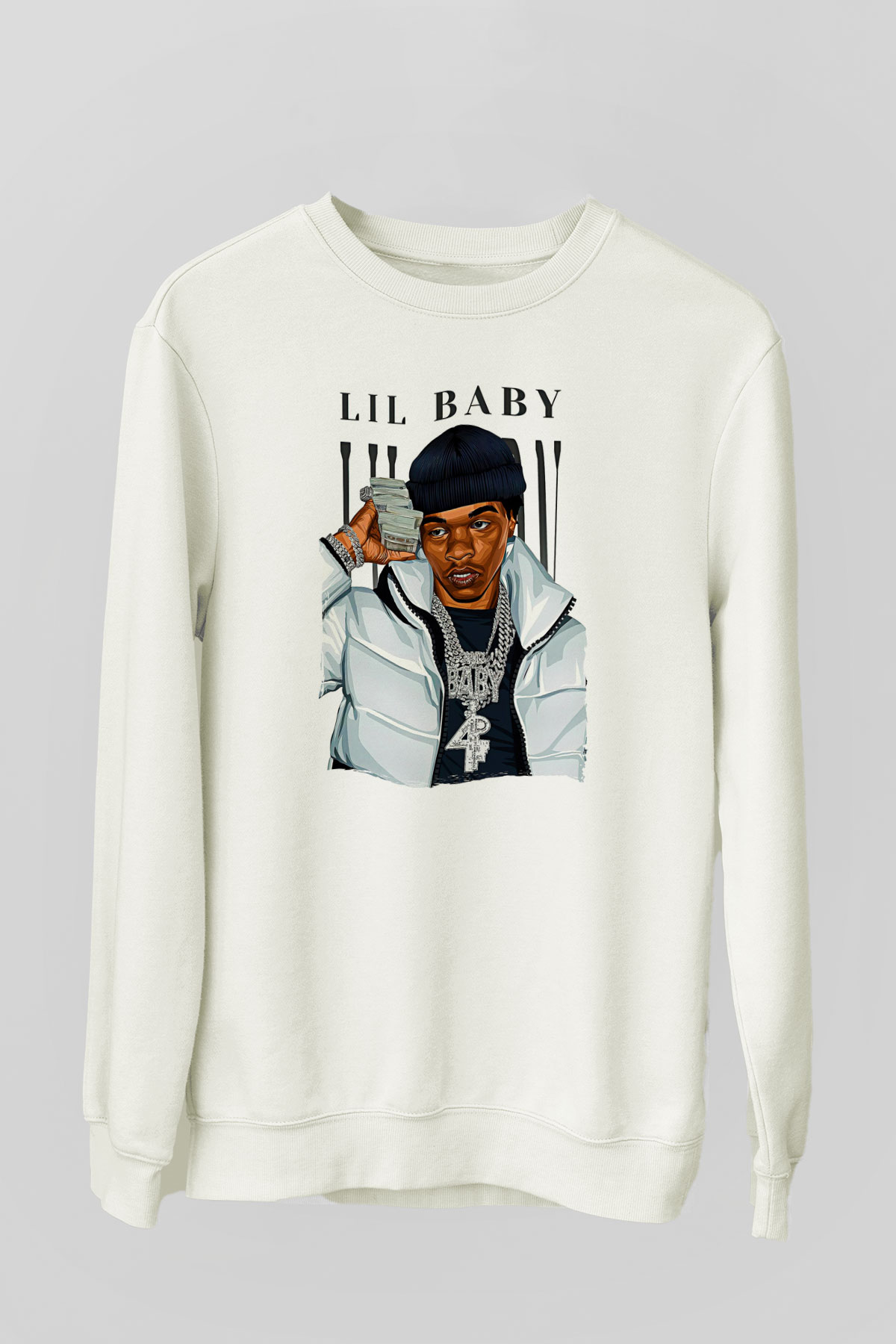 Lil Baby Baskılı Beyaz Unisex Sweatshirt
