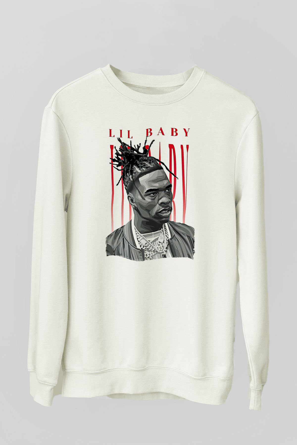 Lil Baby Baskılı Beyaz Unisex Sweatshirt