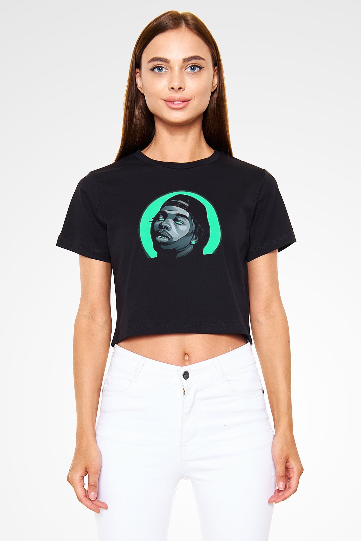 Lil Baby Baskılı Siyah Crop Top Kadın Tişört - Tshirt