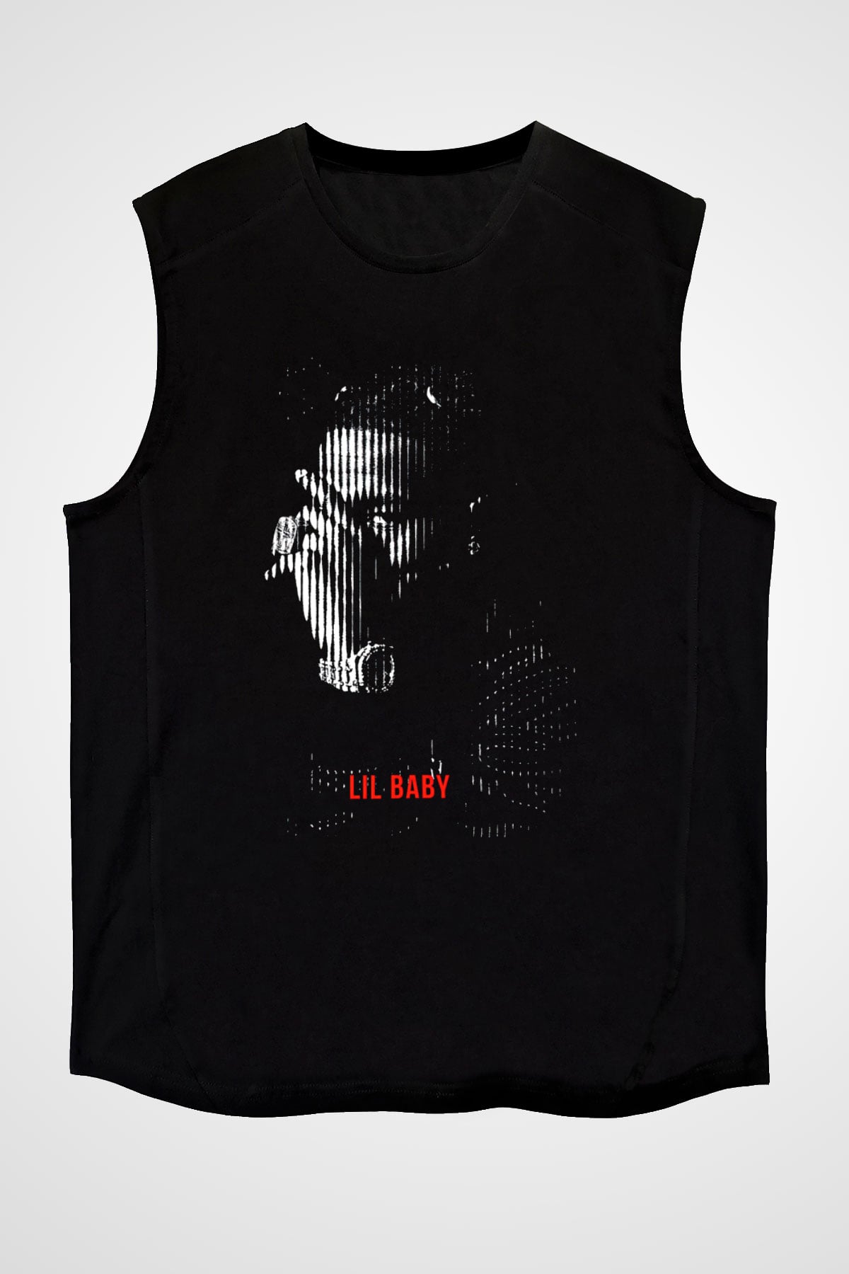 Lil Baby Baskılı Unisex Siyah Kolsuz Tişört - Tshirt
