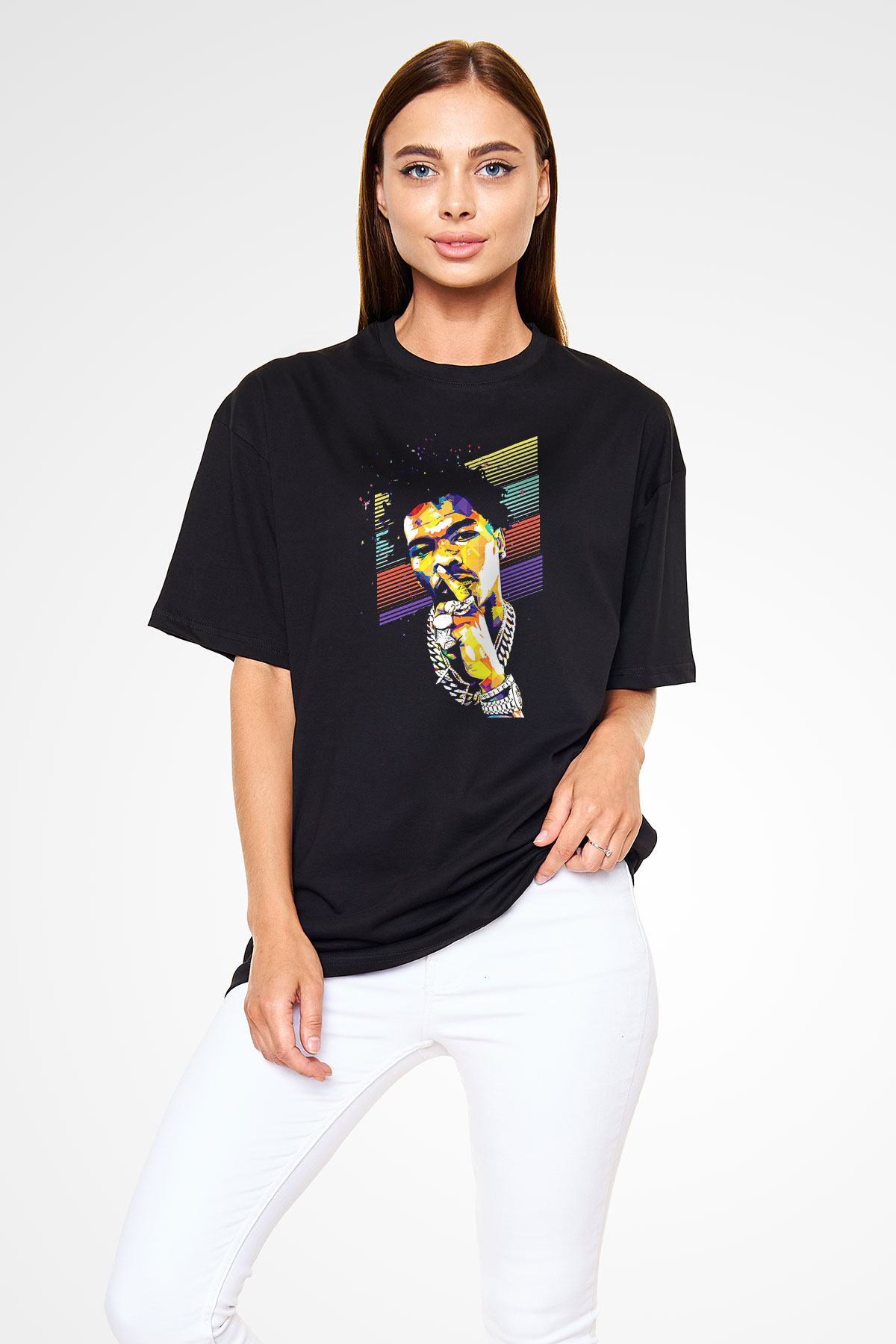 Lil Baby Baskılı Unisex Siyah Oversize Tişört - Tshirt