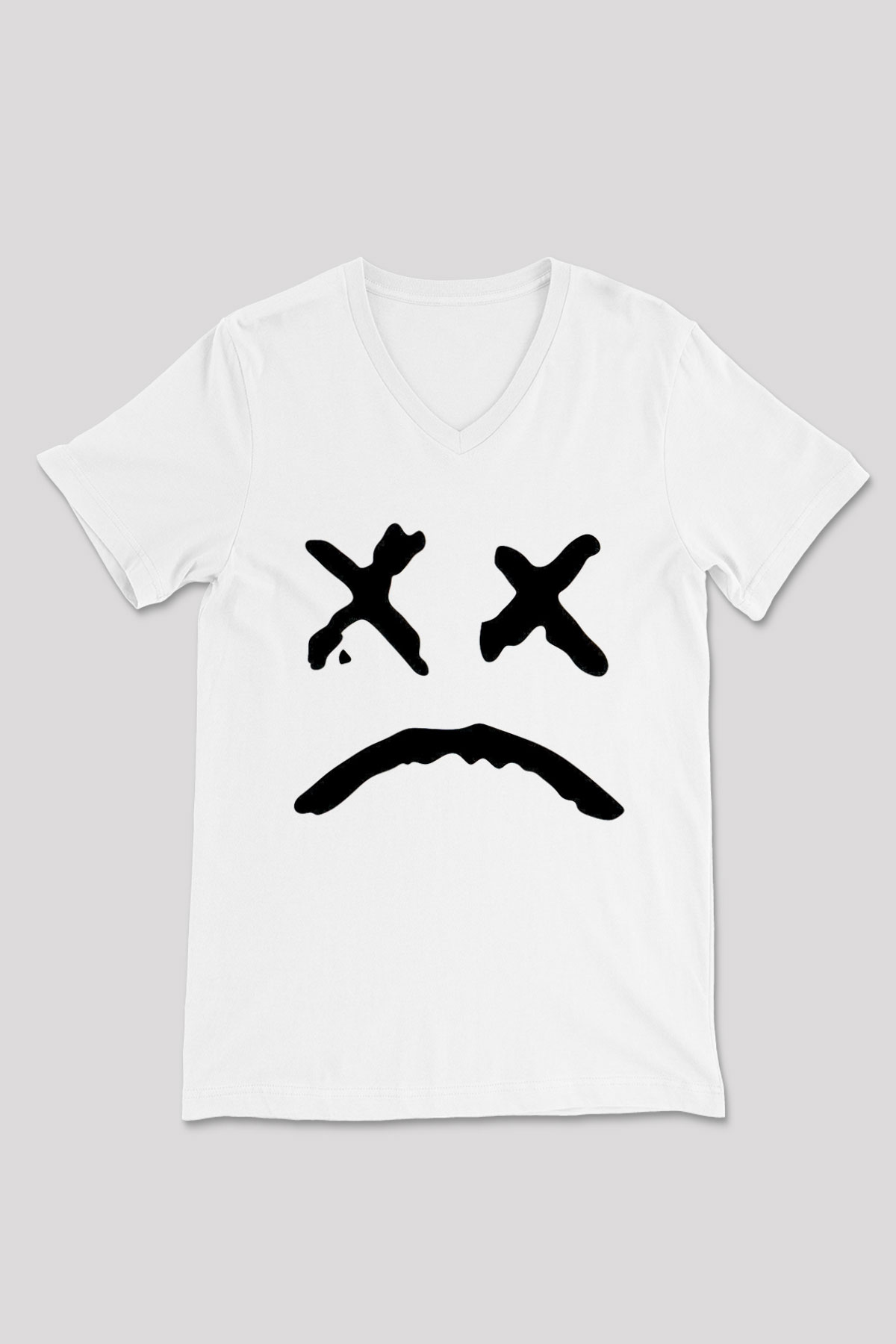 Lil Peep Baskılı Beyaz Unisex V Yaka Tişört - Tshirt