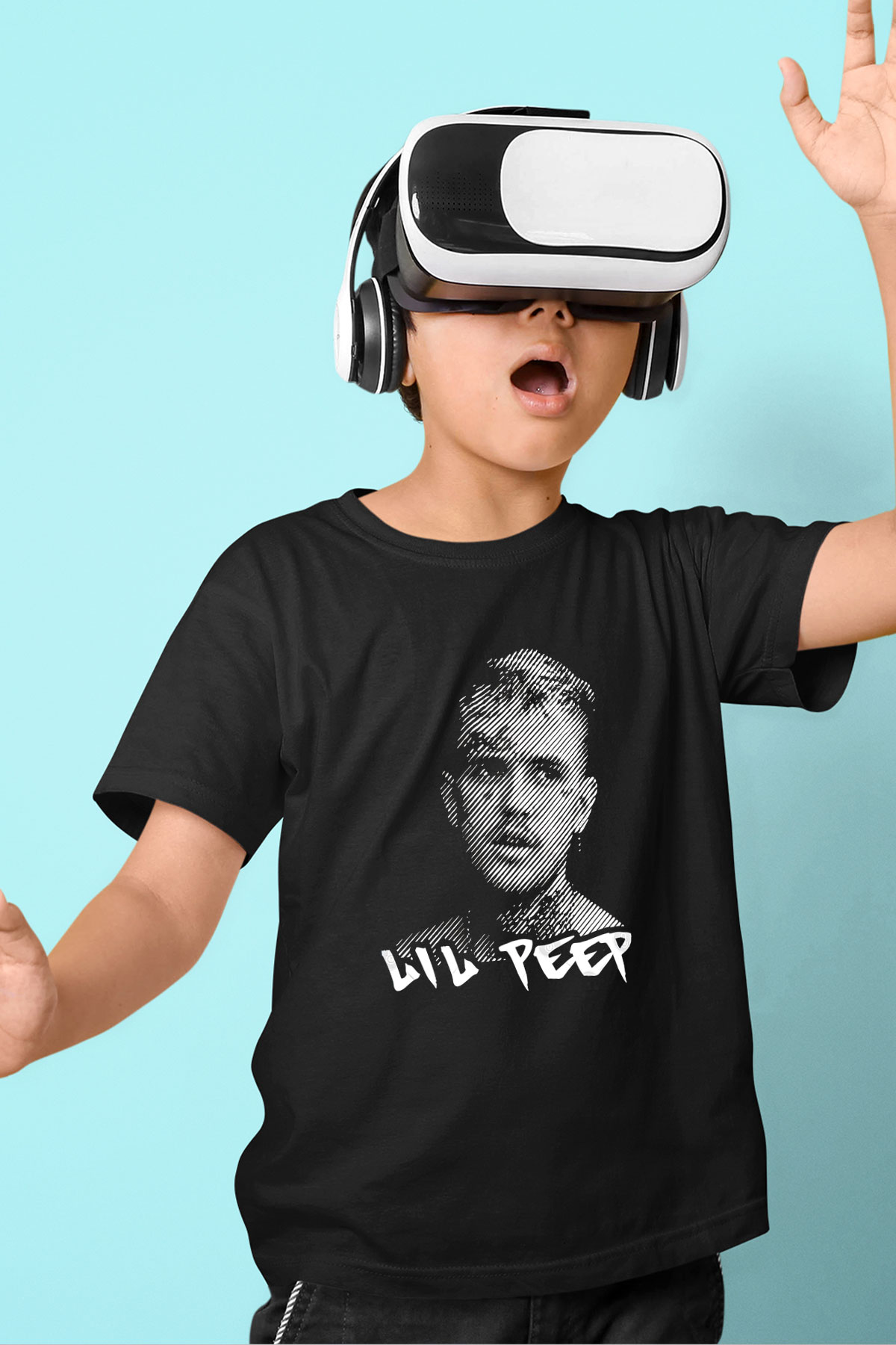 Lil Peep Baskılı Unisex Siyah Çocuk Tişört - Tshirt