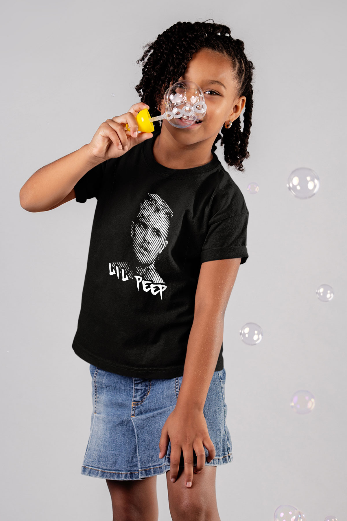 Lil Peep Baskılı Unisex Siyah Çocuk Tişört - Tshirt