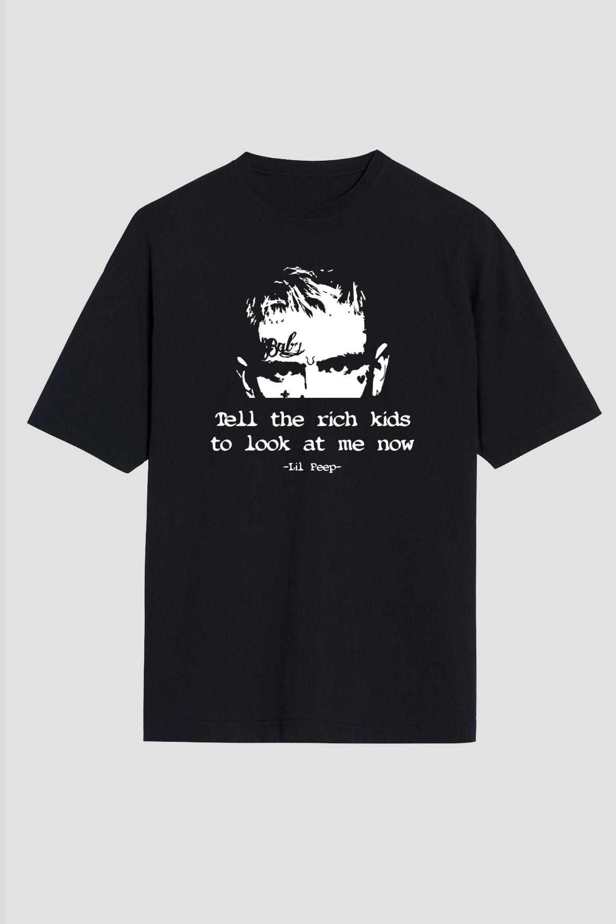 Lil Peep Baskılı Unisex Siyah Oversize Tişört - Tshirt