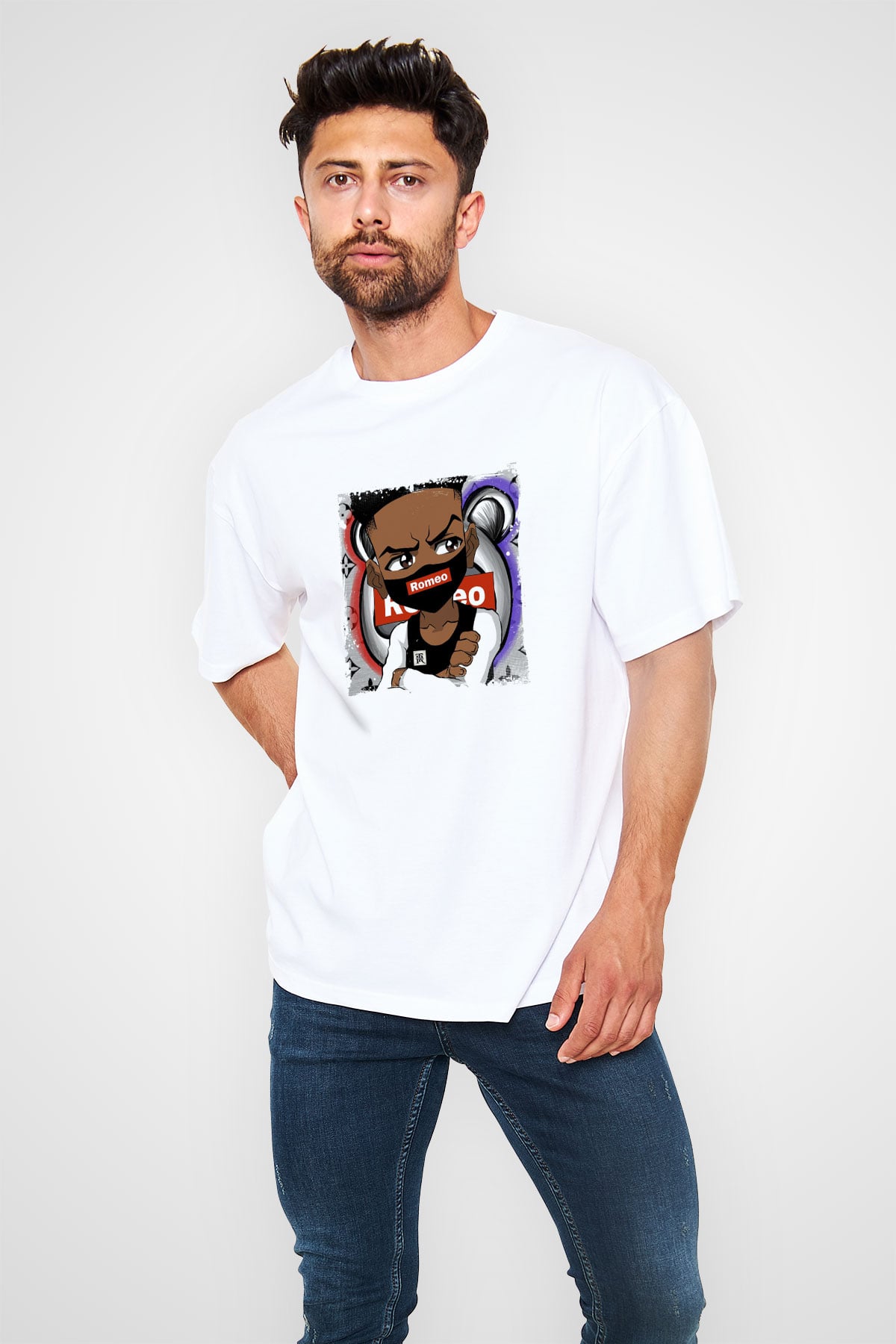 Lil Romeo Baskılı Oversize Beyaz Tişört