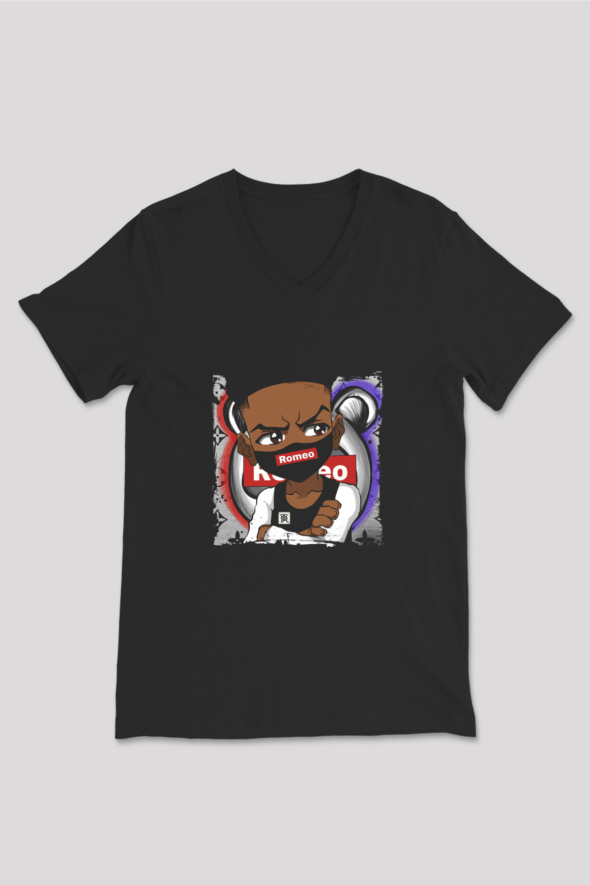 Lil Romeo Baskılı Unisex Siyah V Yaka Tişört