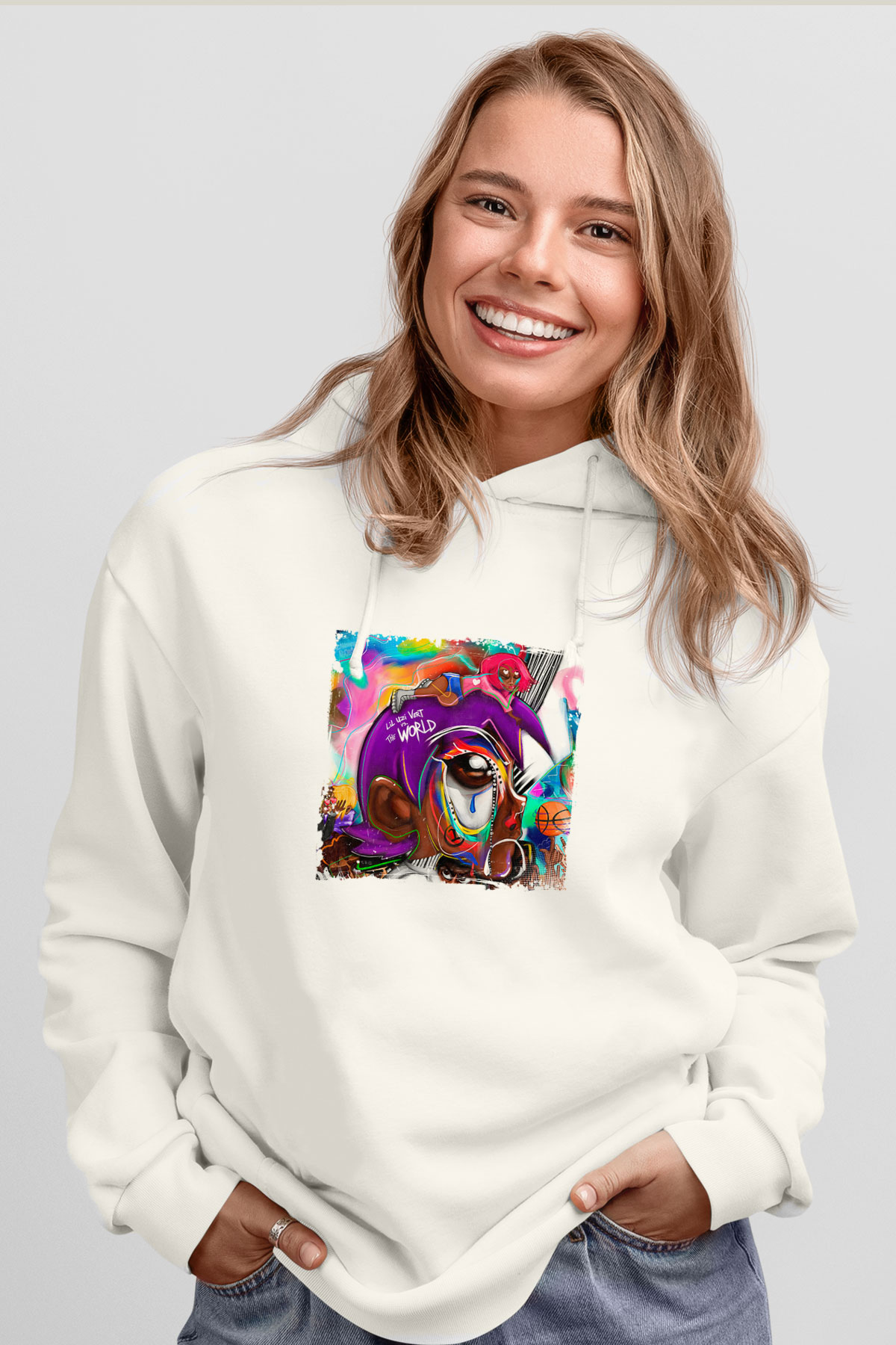 Lil Uzi Vert Baskılı Unisex Beyaz Kapüşonlu Sweatshirt
