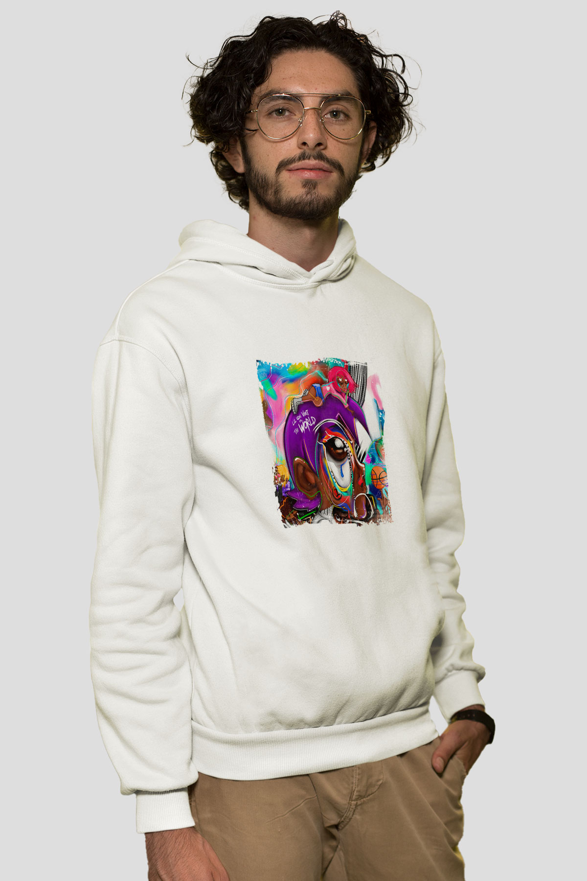 Lil Uzi Vert Baskılı Unisex Beyaz Kapüşonlu Sweatshirt