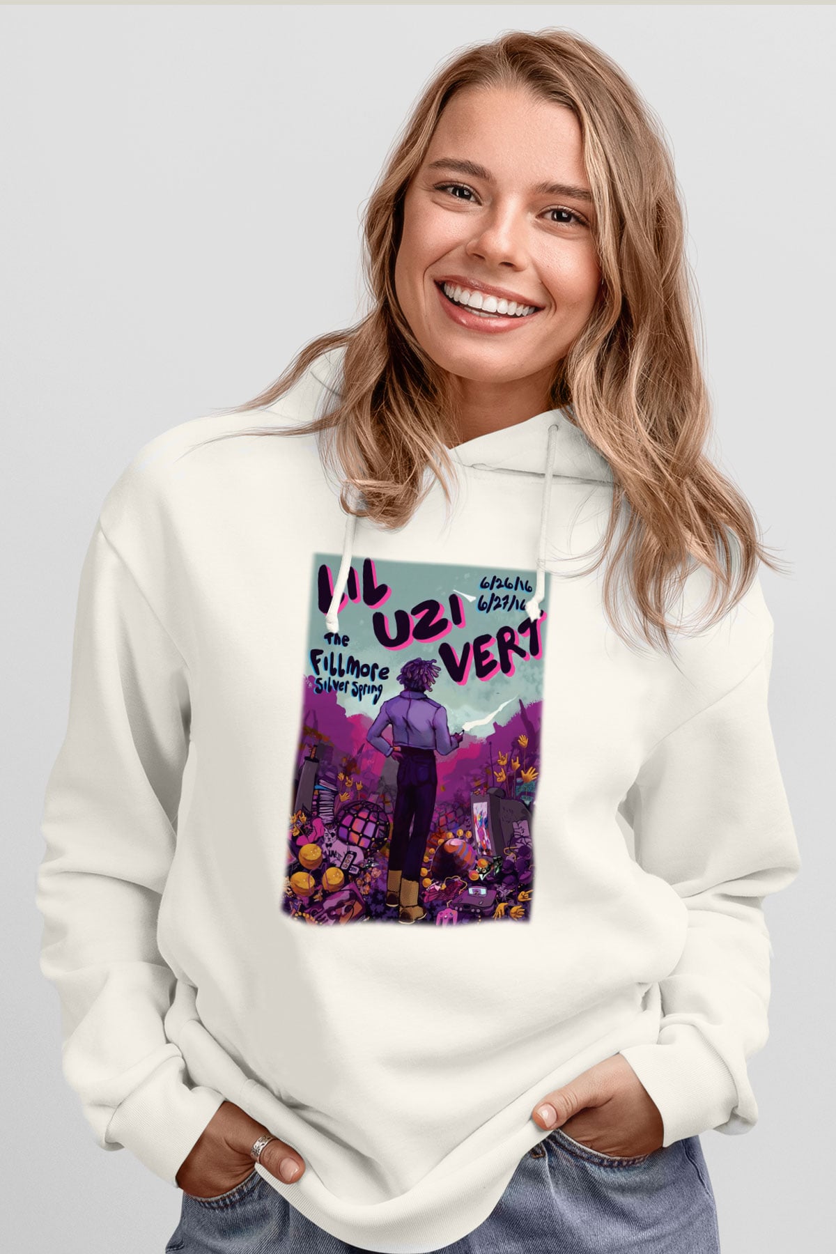 Lil Uzi Vert Beyaz Unisex Kapşonlu Sweatshirt