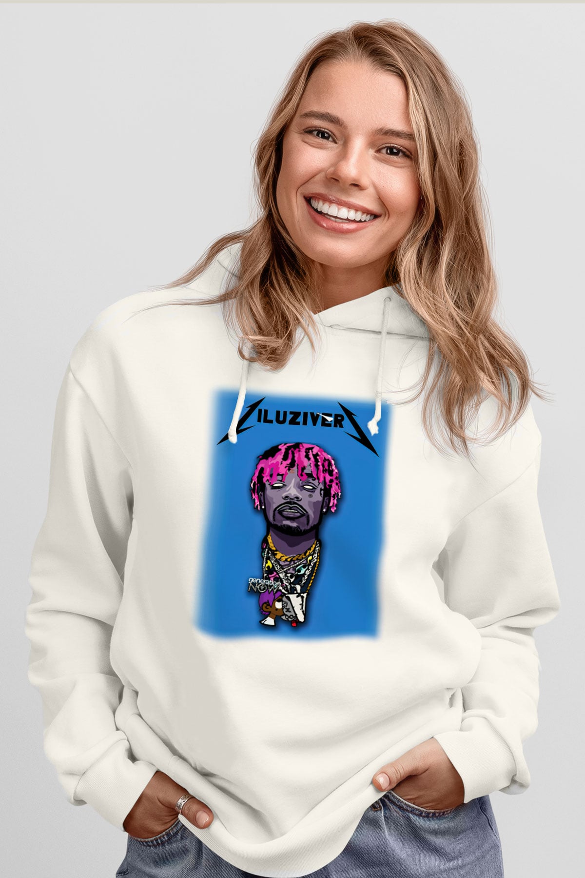 Lil Uzi Vert Beyaz Unisex Kapşonlu Sweatshirt