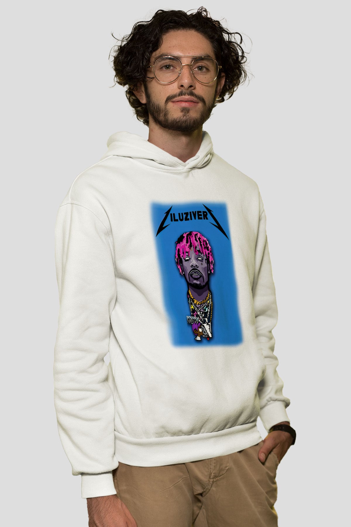 Lil Uzi Vert Beyaz Unisex Kapşonlu Sweatshirt