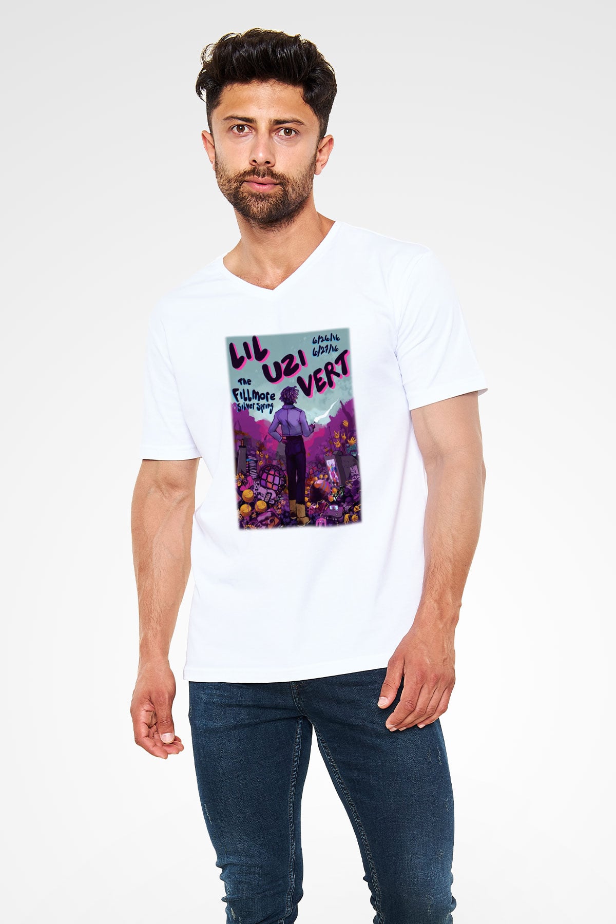 Lil Uzi Vert Beyaz Unisex V Yaka Tişört T-Shirt