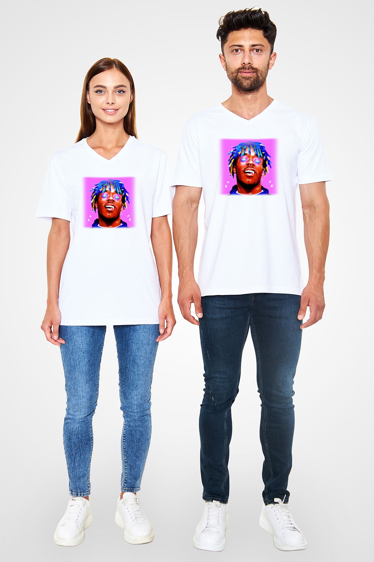 Lil Uzi Vert Beyaz Unisex V Yaka Tişört T-Shirt