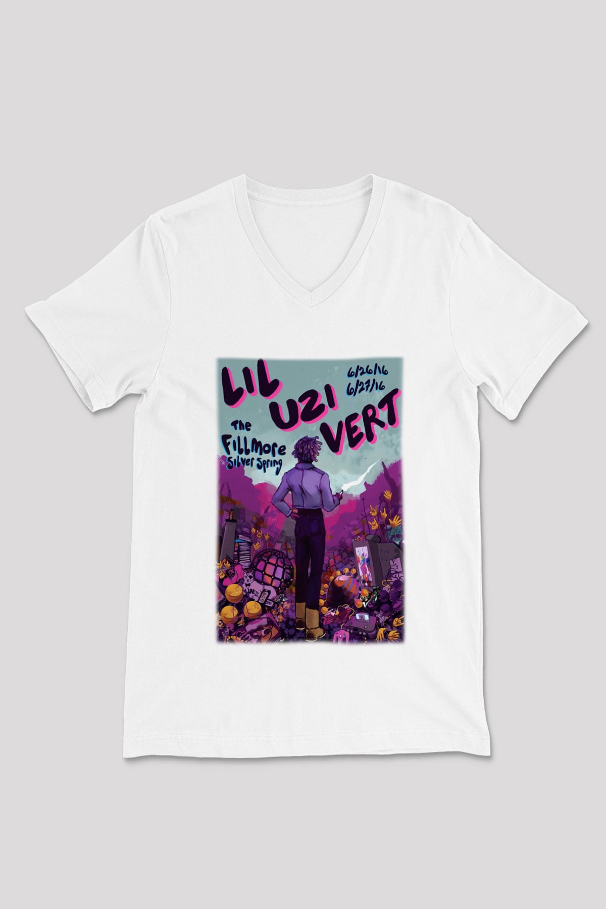 Lil Uzi Vert Beyaz Unisex V Yaka Tişört T-Shirt
