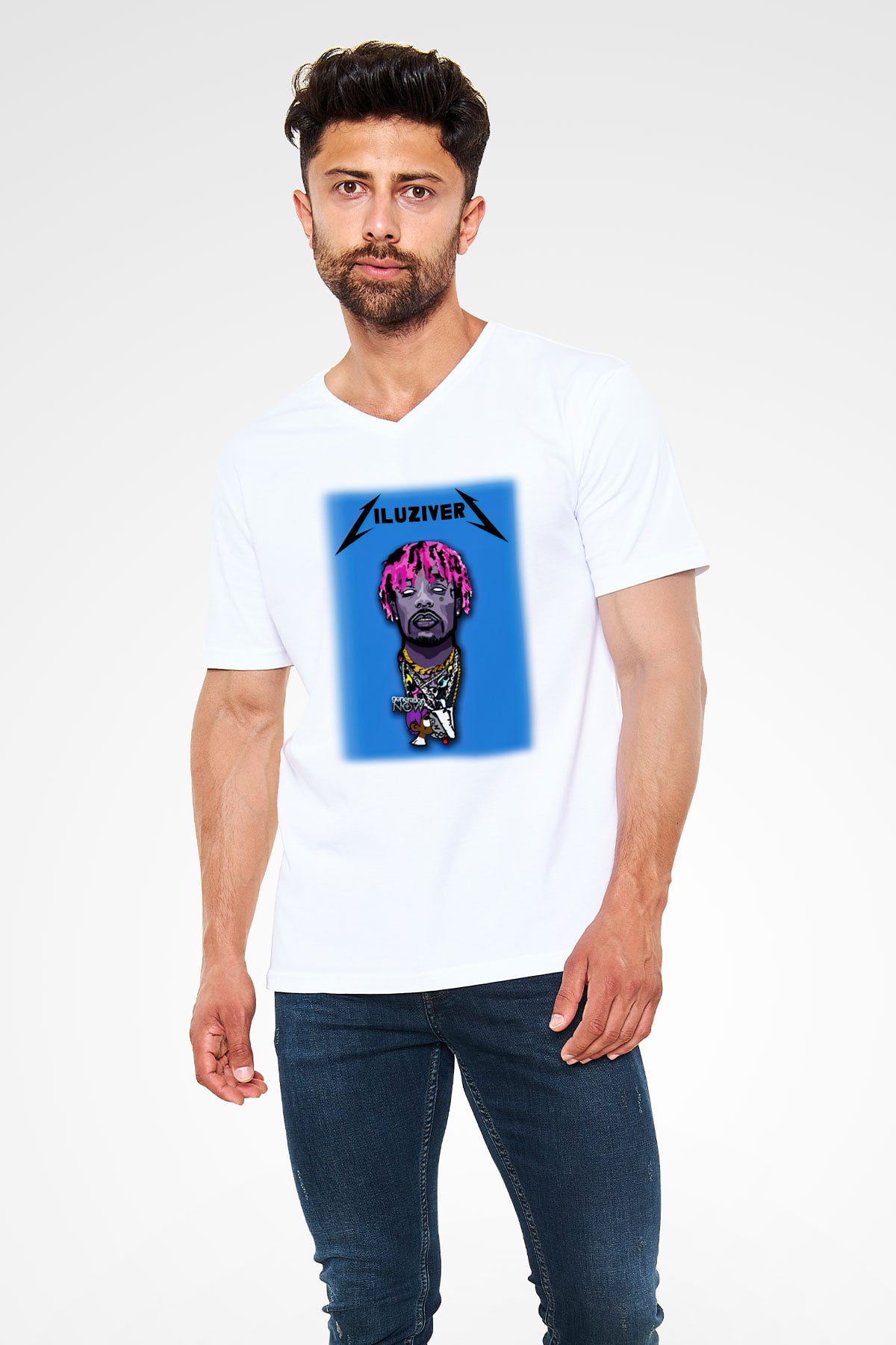 Lil Uzi Vert Beyaz Unisex V Yaka Tişört T-Shirt