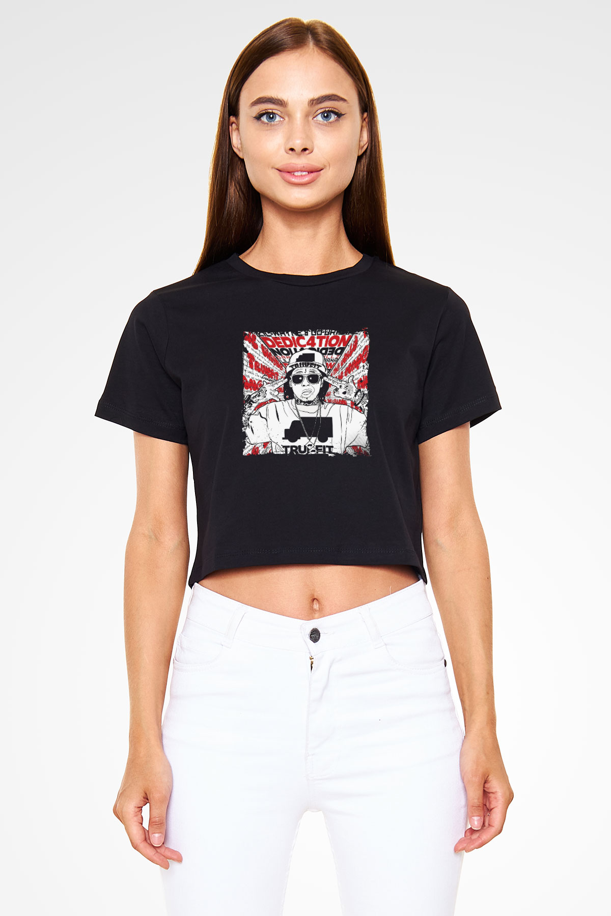 Lil Wayne Baskılı Crop Top Siyah Kadın Tişört