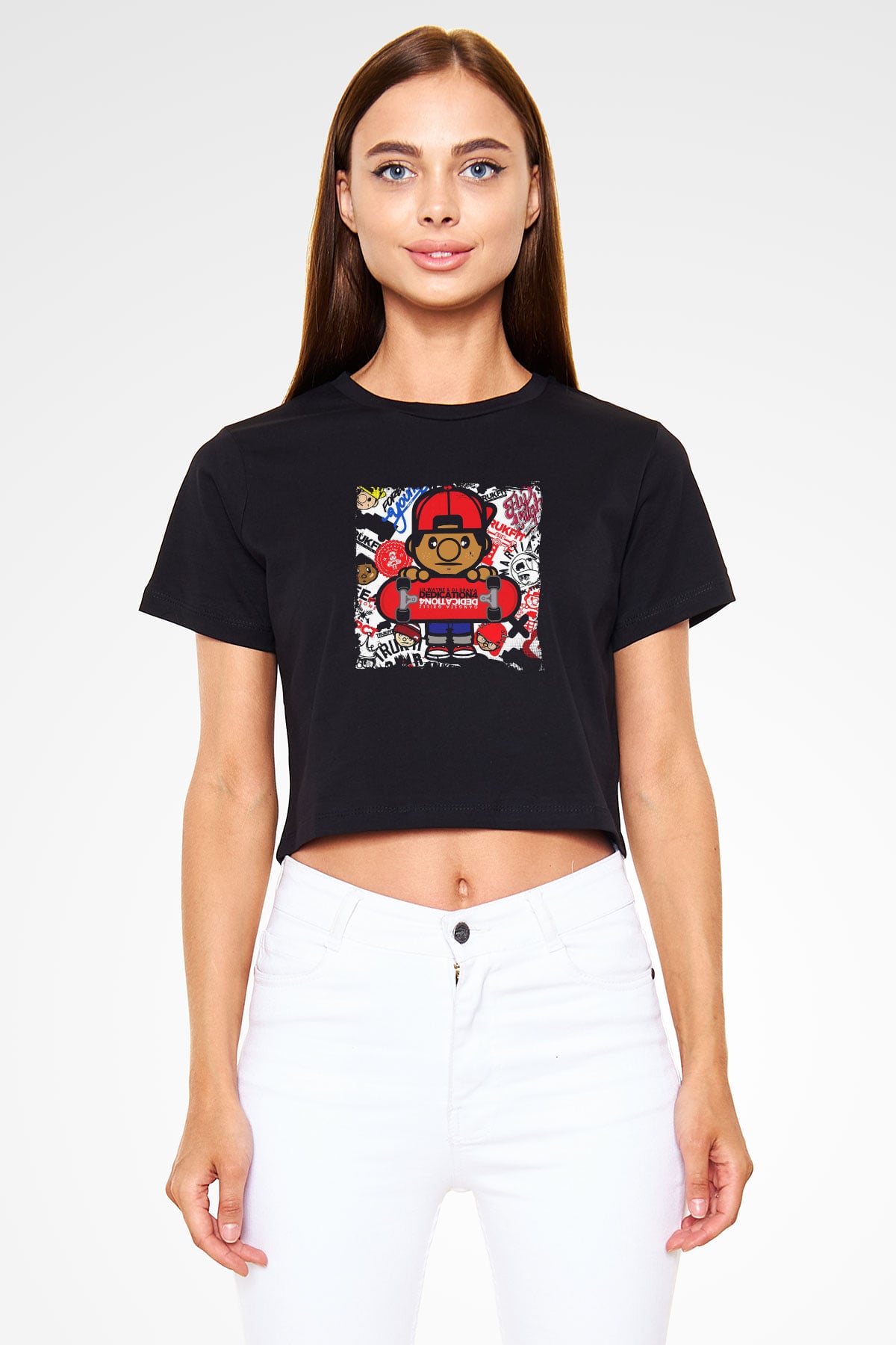 Lil Wayne Baskılı Crop Top Siyah Kadın Tişört