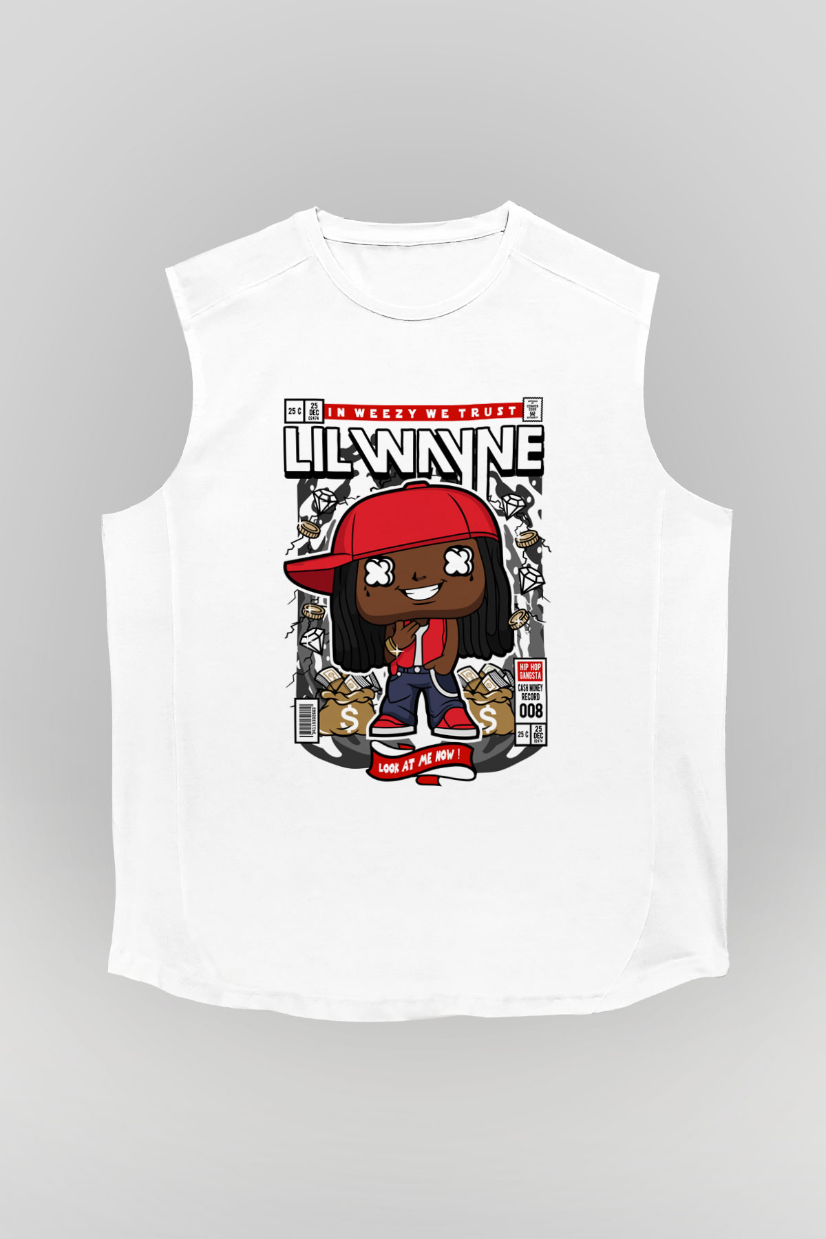 Lil Wayne Baskılı Unisex Beyaz Kolsuz Tişört