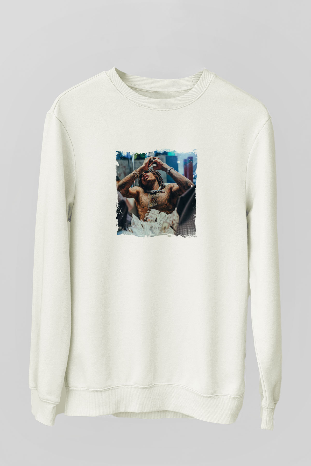 Lil Wayne Baskılı Unisex Beyaz Sweatshirt