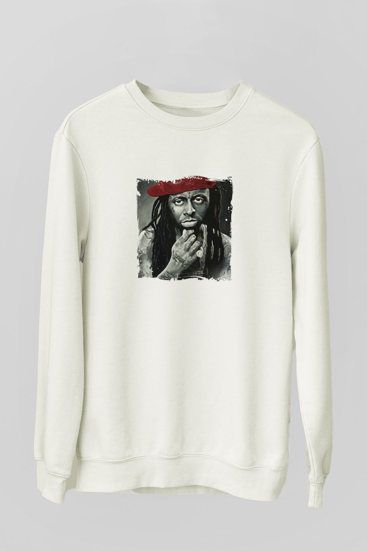 Lil Wayne Baskılı Unisex Beyaz Sweatshirt