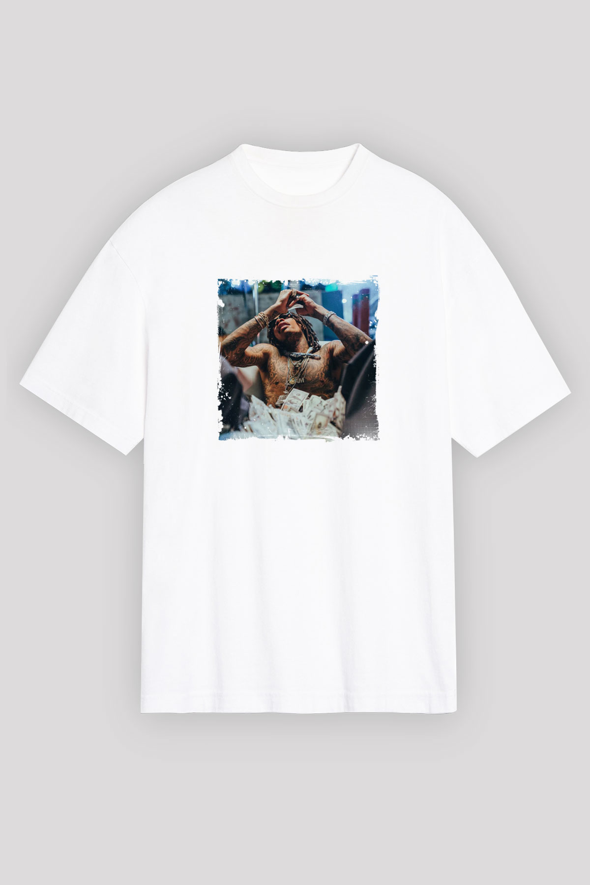 Lil Wayne Baskılı Oversize Beyaz Tişört
