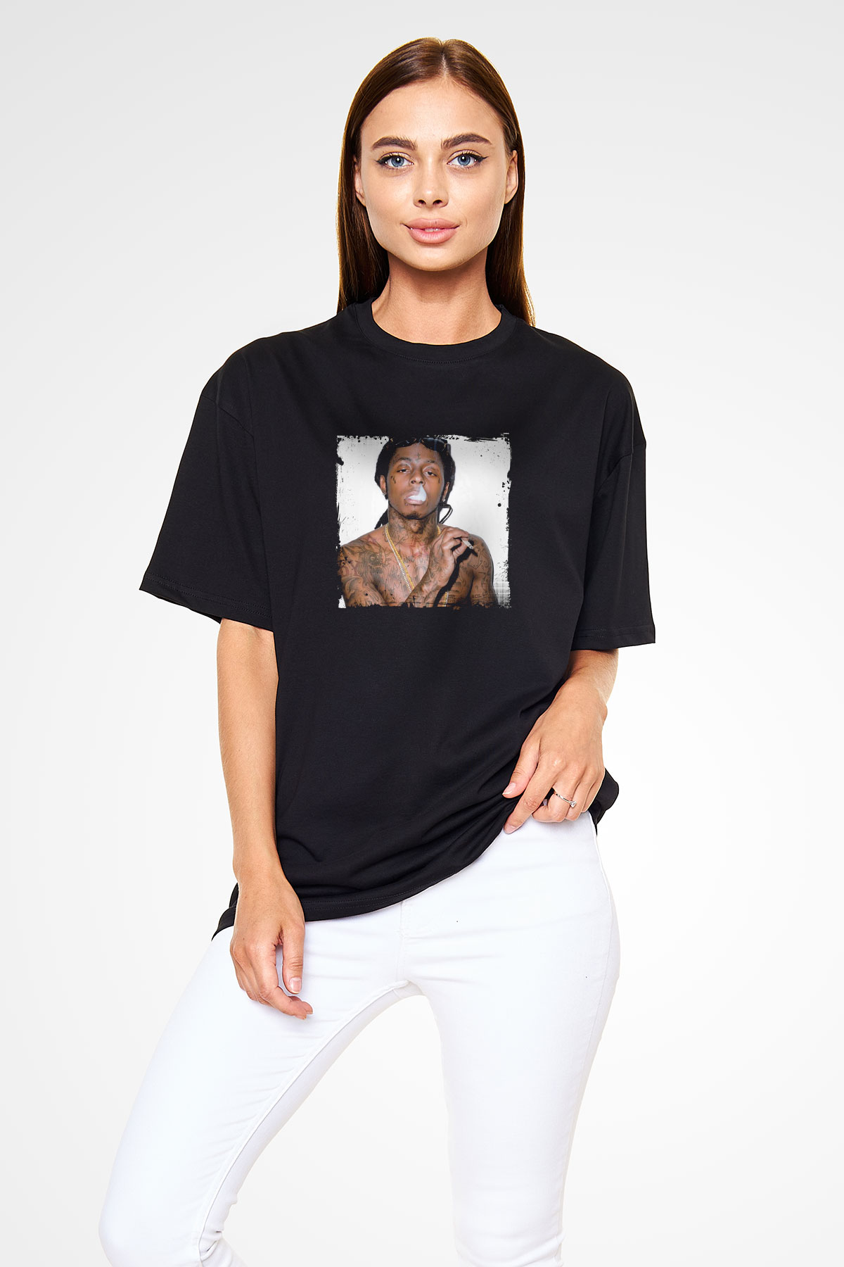 Lil Wayne Baskılı Unisex Oversize Siyah Tişört