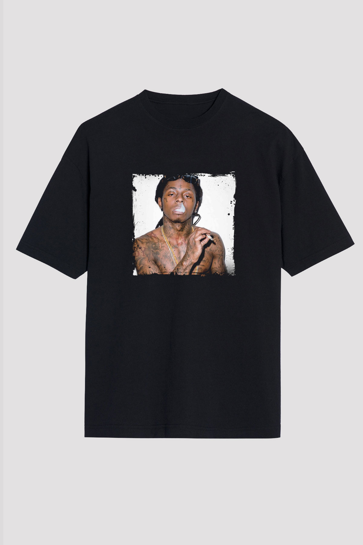 Lil Wayne Baskılı Unisex Oversize Siyah Tişört