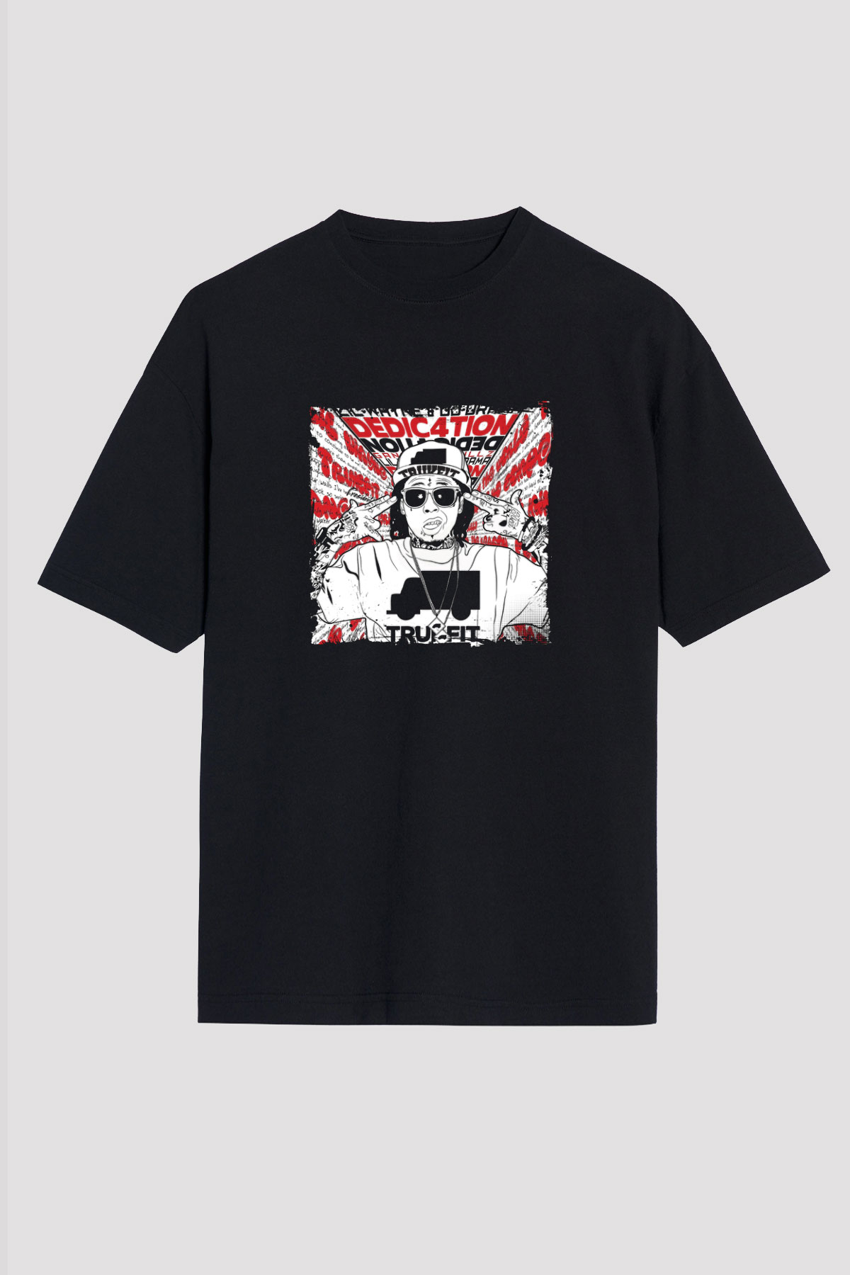 Lil Wayne Baskılı Unisex Oversize Siyah Tişört