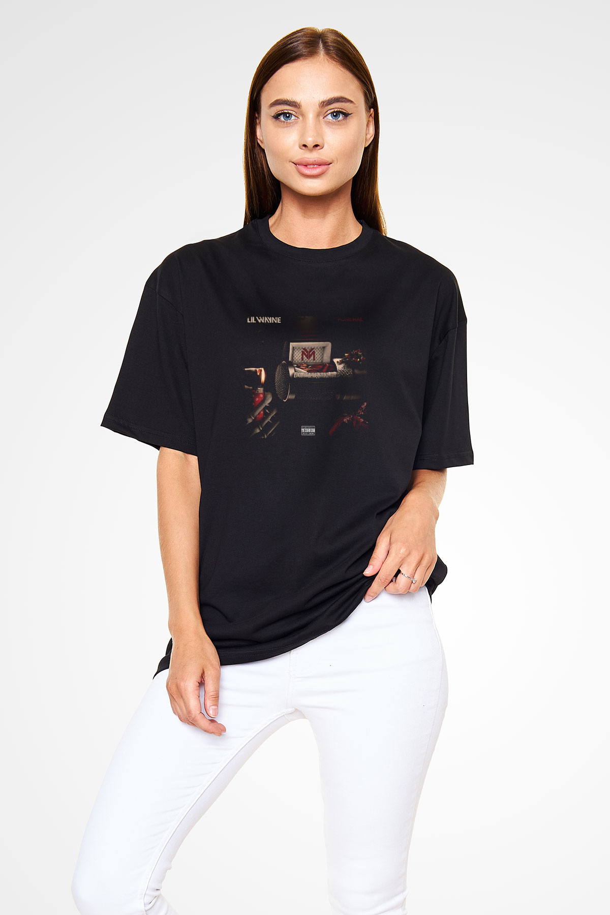 Lil Wayne Baskılı Unisex Oversize Siyah Tişört