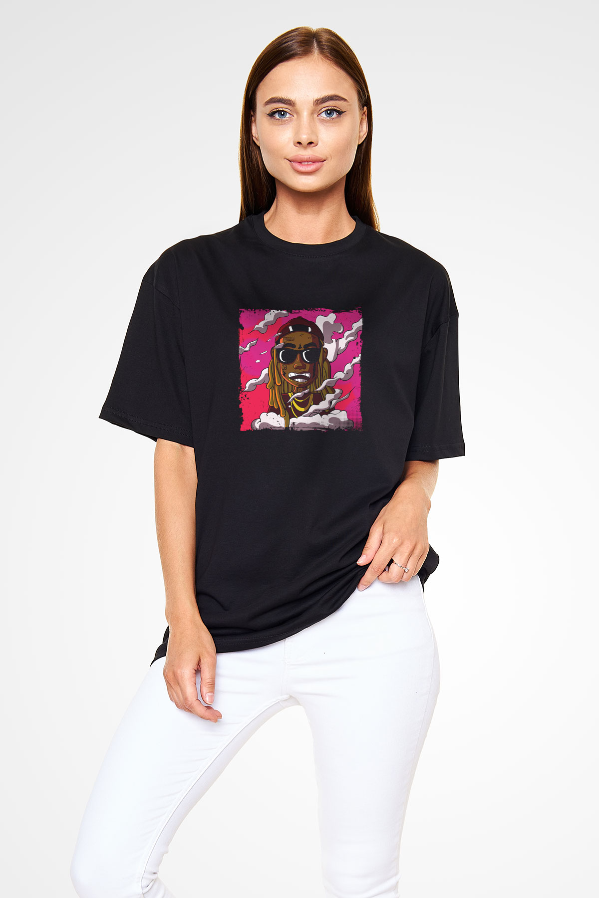 Lil Wayne Baskılı Unisex Oversize Siyah Tişört