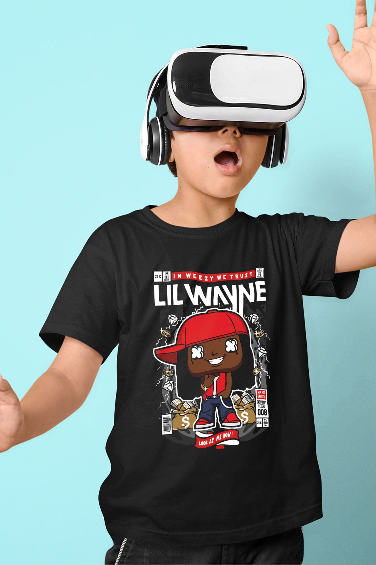 Lil Wayne Baskılı Unisex Siyah Çocuk Tişört