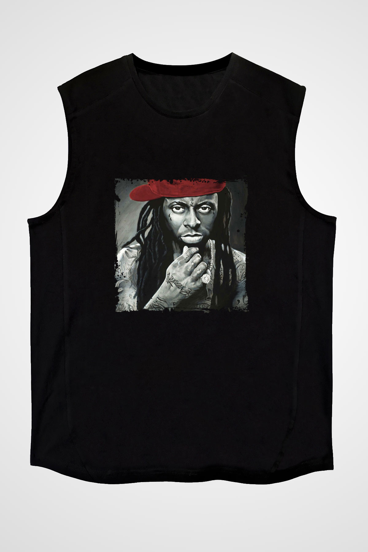 Lil Wayne Baskılı Unisex Siyah Kolsuz Tişört