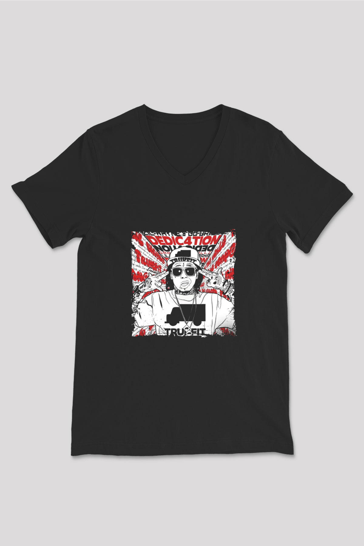 Lil Wayne Baskılı Unisex Siyah V Yaka Tişört