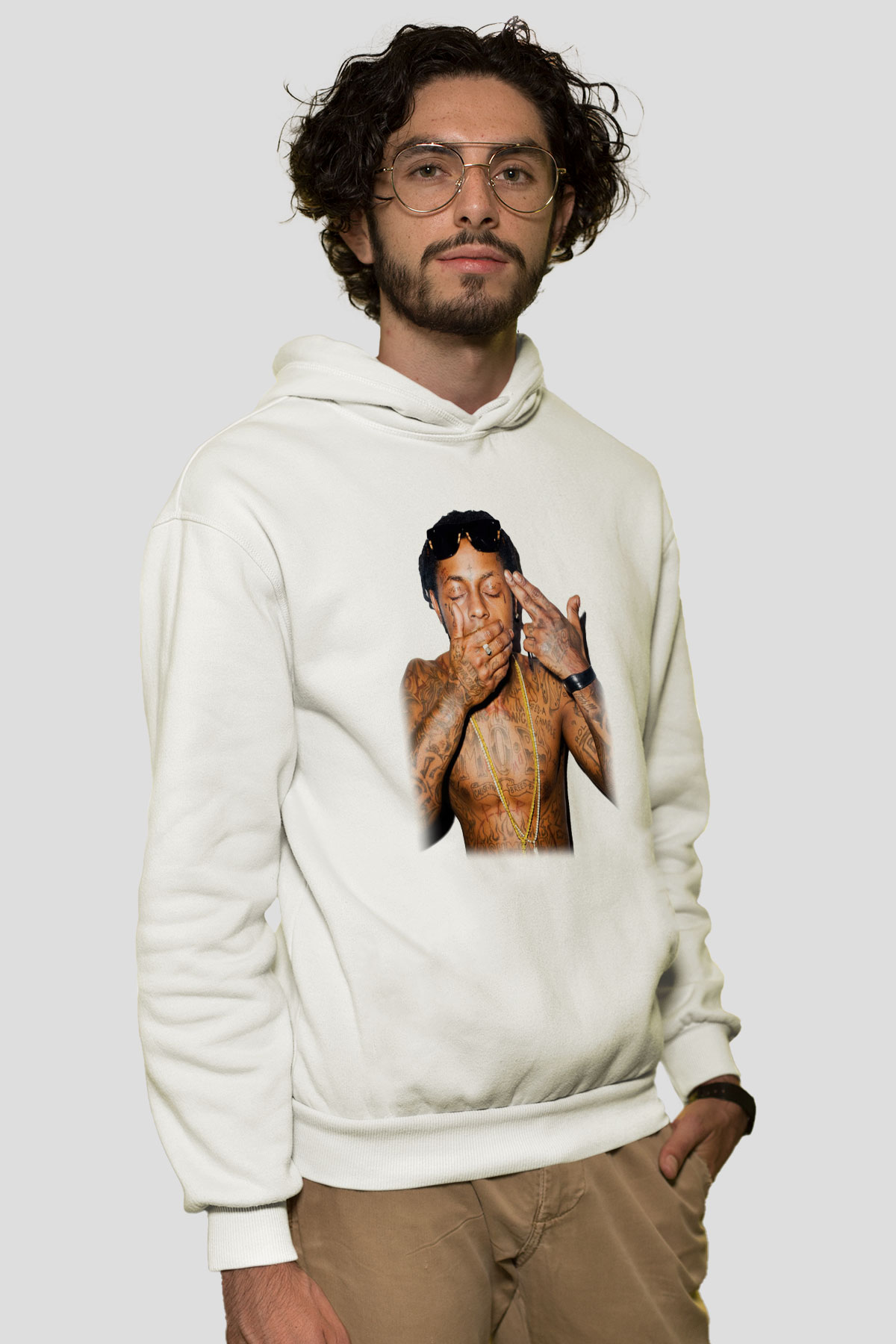 Lil Wayne Beyaz Unisex Kapşonlu Sweatshirt