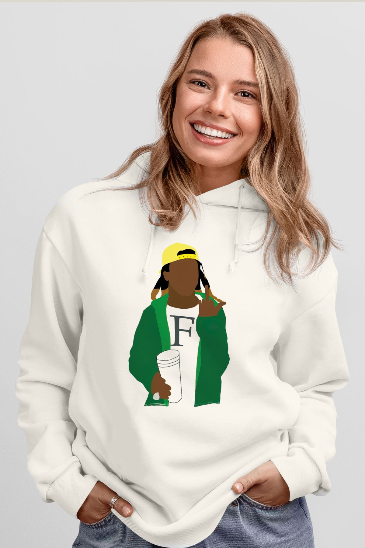Lil Wayne Beyaz Unisex Kapüşonlu Sweatshirt