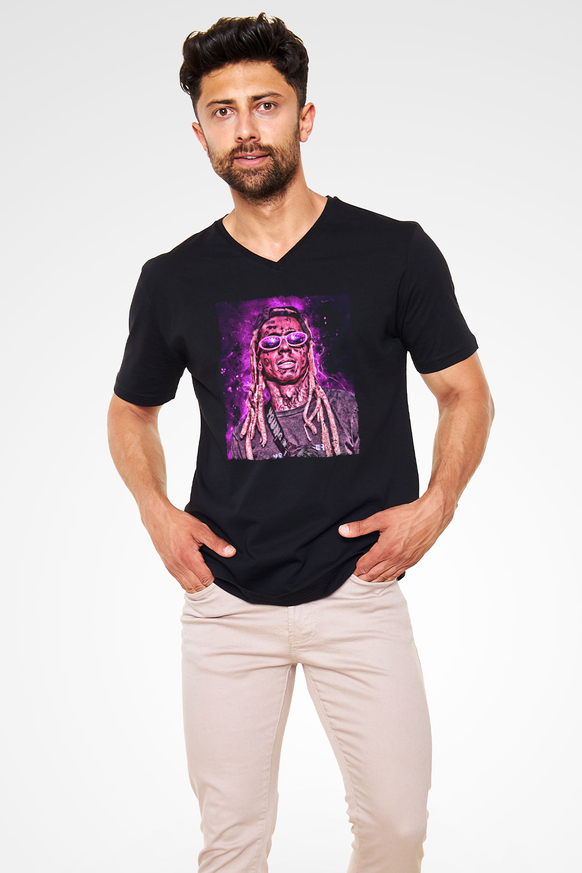 Lil Wayne Siyah Unisex V Yaka Tişört