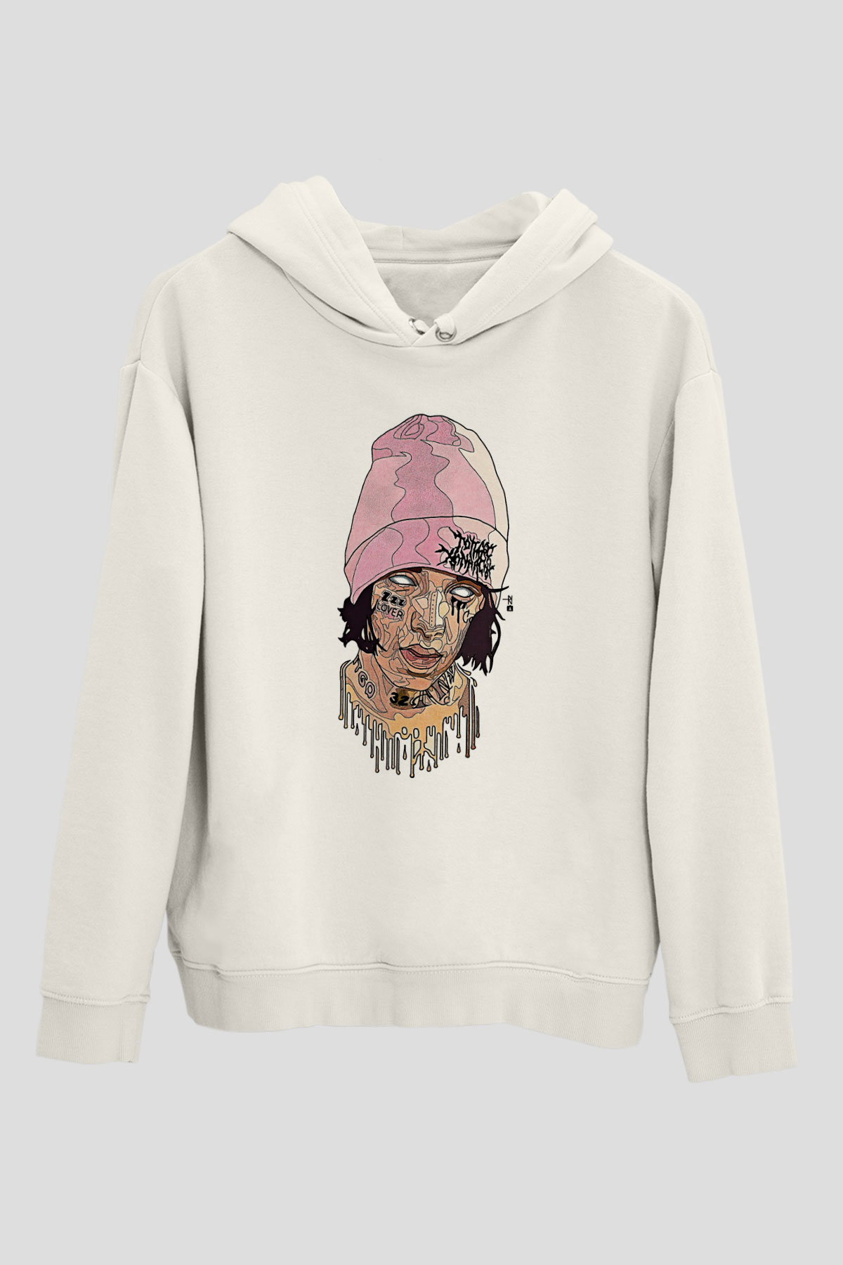 Lil Xan Baskılı Beyaz Unisex Kapüşonlu Sweatshirt