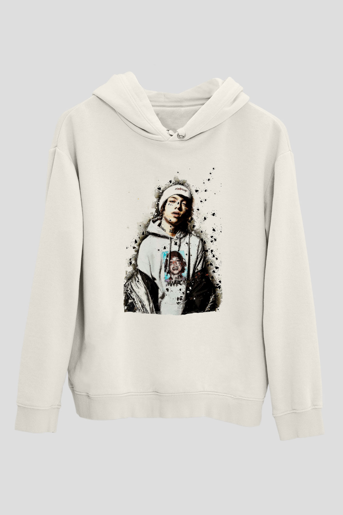 Lil Xan Baskılı Beyaz Unisex Kapüşonlu Sweatshirt