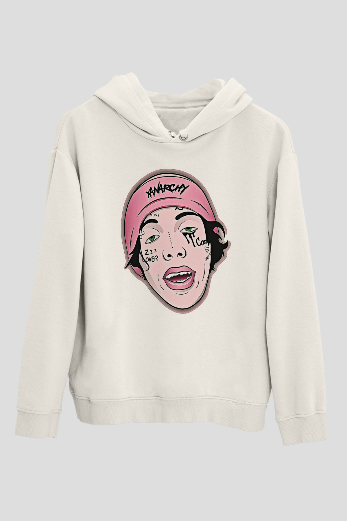 Lil Xan Baskılı Beyaz Unisex Kapüşonlu Sweatshirt