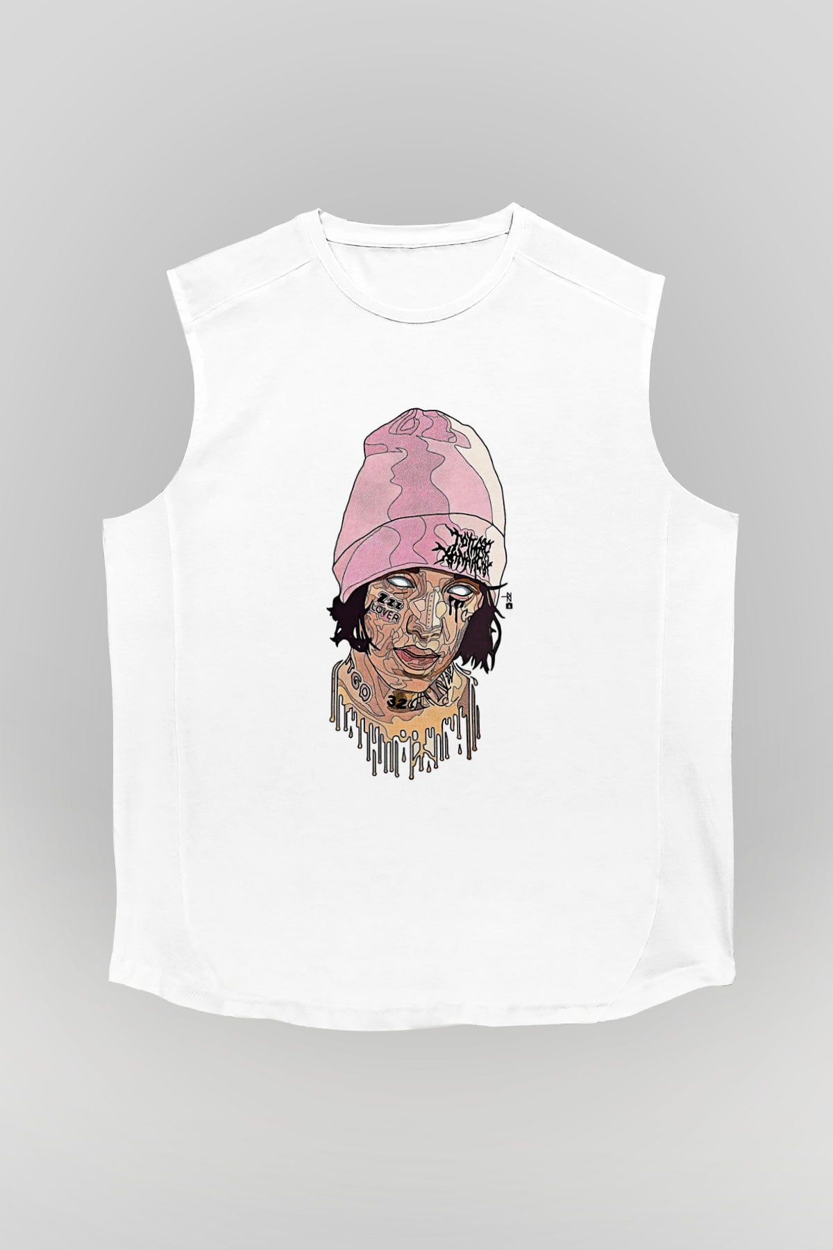 Lil Xan Baskılı Beyaz Unisex Kolsuz Tişört - Tshirt