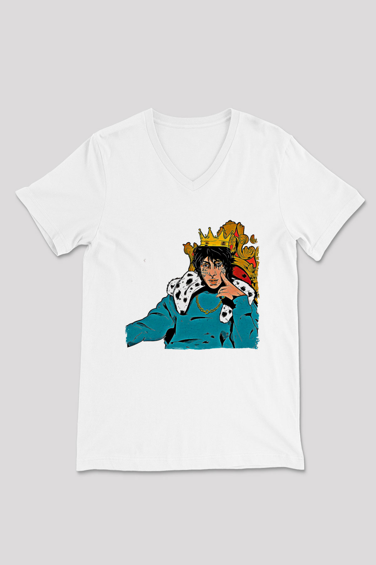 Lil Xan Baskılı Beyaz Unisex V Yaka Tişört - Tshirt