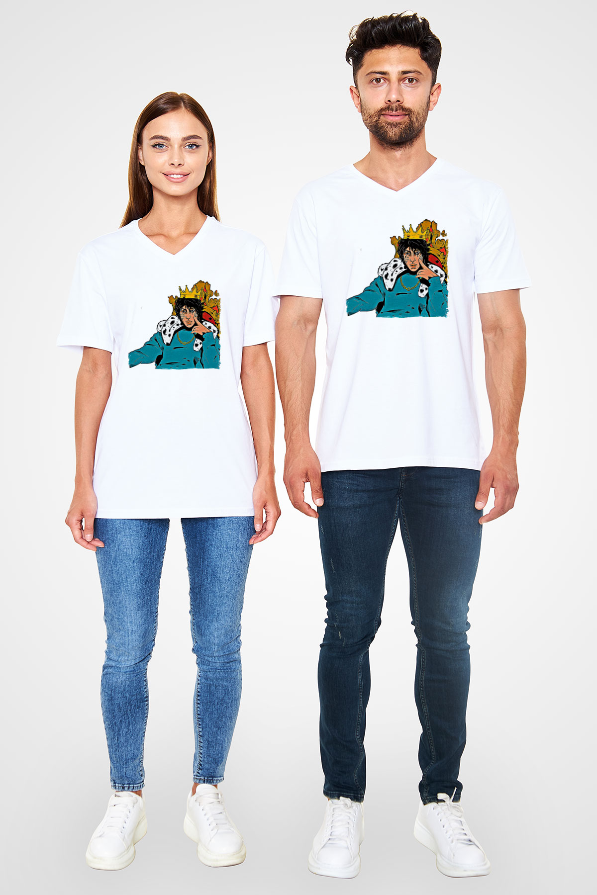 Lil Xan Baskılı Beyaz Unisex V Yaka Tişört - Tshirt