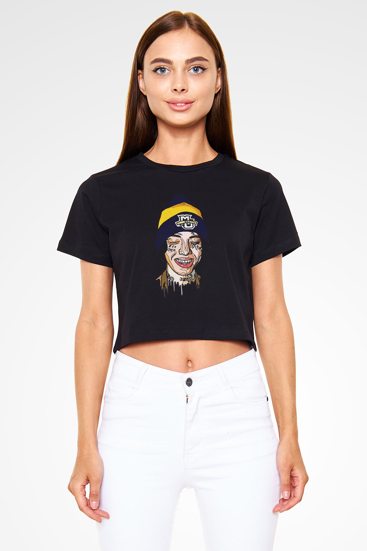 Lil Xan Baskılı Siyah Crop Top Kadın Tişört - Tshirt