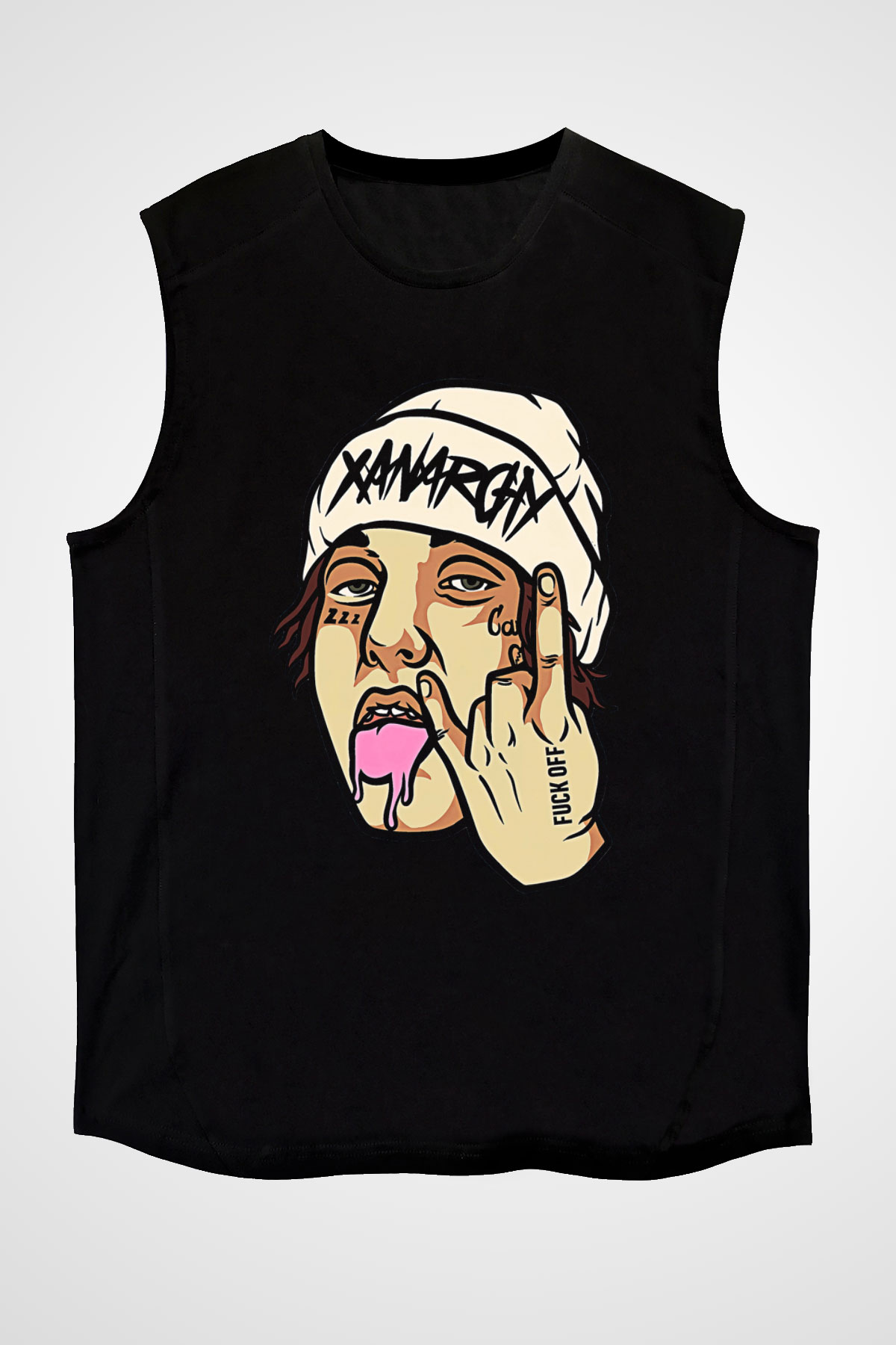 Lil Xan Baskılı Unisex Siyah Kolsuz Tişört - Tshirt